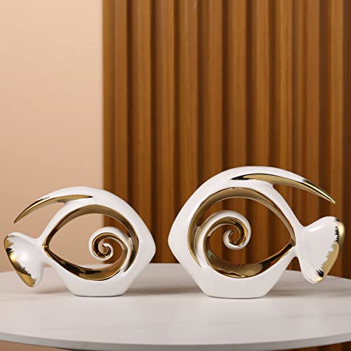 White Gold Ceramic Fish Figurines