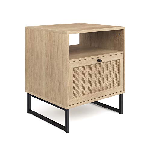 Mina Rattan Wood End Side Accent Table Nightstand with Storage for Living Room or Bedroom