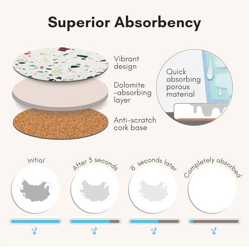 Absorbent Terrazzo Drink Coasters Set of 6 with Holder (6 Count)