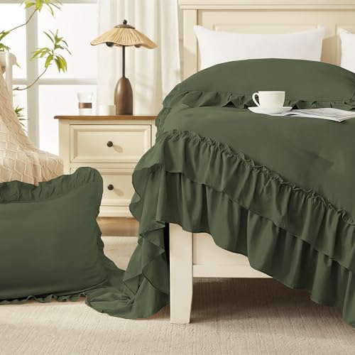 Olive Green Ruffle California King Comforter Set