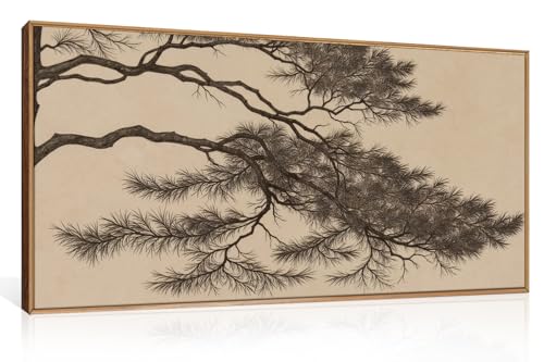 Large Vintage Pine Tree Branch Framed Canvas Wall Art