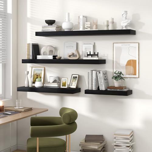 Floating Shelves 47.2" W x 10.3" D Black Set of 2 (2 Count)