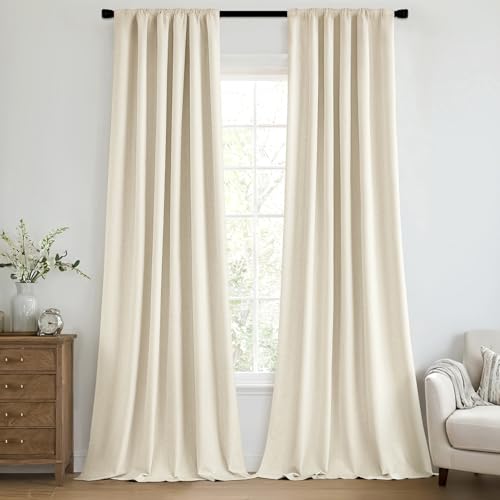 100% Blackout Back Tab Pleat Linen Curtains 50" Wx90 L (2 Count)