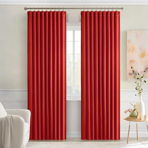 Christmas Red Back Tab Blackout Curtains 52x90 Inch Long 2 Panels (2 Count)