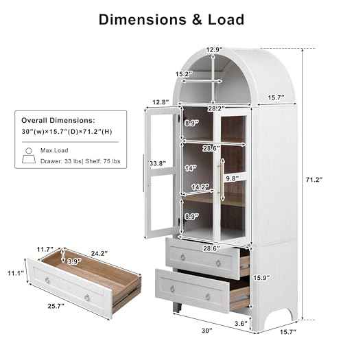 71" Arched Storage Cabinets with Glass Doors