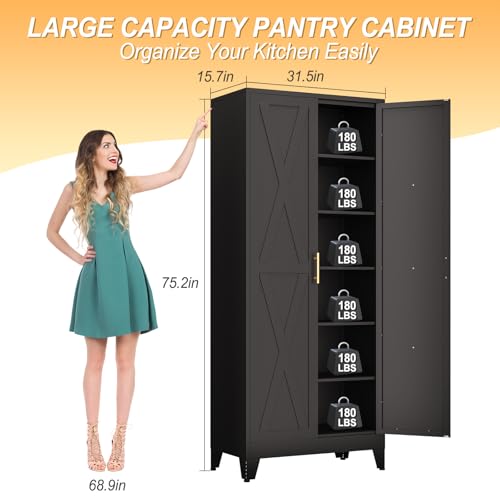 75.2" Tall Metal Kitchen Pantry Storage Cabinet