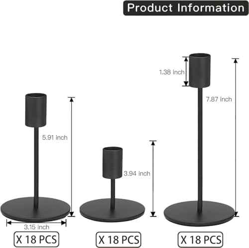 Black Candlestick Holders Bulk for Taper Candles Decorative Metal Candelabra Candle Holders Fit 0.8 Inch Diameter Candles Gold Taper Candle Stands for Wedding Home Party Table Decor (54 Count)