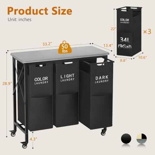3 Section Laundry Sorter with Ironing Board