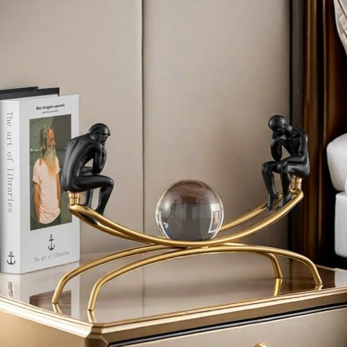 The Thinker Thinking Man Statue with Crystal Ball Sculpture Figurine