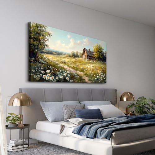 Large Wall Art For Living Room Canvas Wall Decor For Bedroom Office Wall Decoration Vintage Country Field Landscape Painting Framed Pictures Artwork Room Mural Aesthetic Home Decor 30"x60"