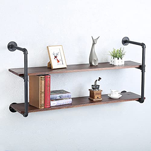 Industrial Pipe Shelves With Wood Planks