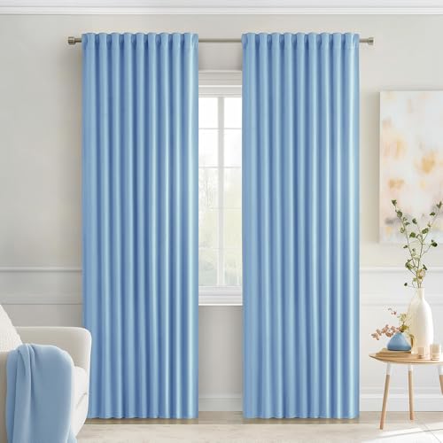 Sky Blue Back Tab Blackout Curtains 52x72 Inches Long 2 Panels Set (2 Count)