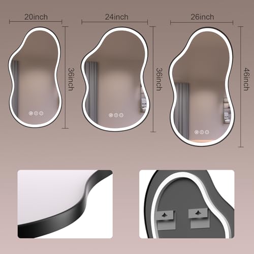 20''x36'' Irregular LED Bathroom Mirror with Lights & Black Frame