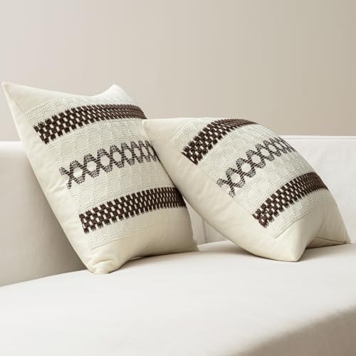 Set of 2 Dark Brown Boho Decorative Lumbar Pillow Covers 12x20 Inch (2 Count)