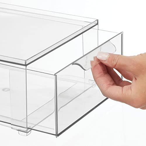 Plastic Stackable Bathroom Storage Organizer Bin Containers with Front Pull Drawer for Bathroom Countertop