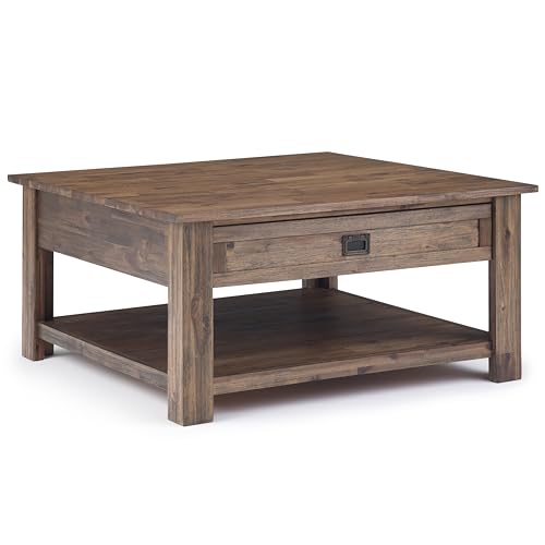 Monroe 38" Wide Solid Acacia Wood Square Coffee Table in Natural