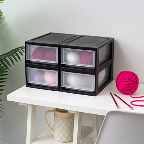 4-Pack, 6 Qt. Small Stacking Drawer Storage Organizer, Black (4 Count)