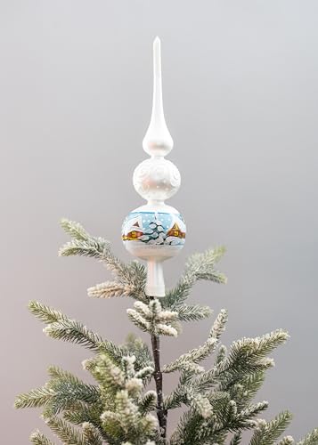 Christmas Finials Mouth Blown Tree Topper Elegant Mercury Glass Finial Tree Topper Hand Decorated Made in Poland