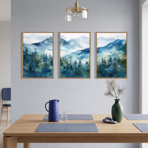 Blue Ridge Mountain Forest Framed Canvas Wall Art Set (3 Count)