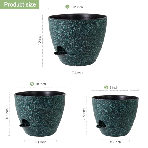 12/10/9 inch Self Watering Pots for Indoor Outdoor Plants, Set of 3 (3 Count)