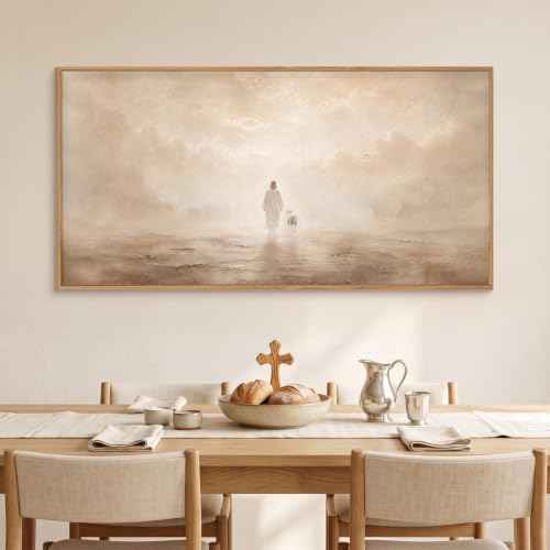 Christian Jesus and Lost Lamb Framed Canvas Wall Art