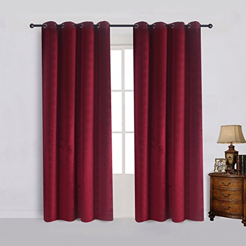 Set of 2 Velvet Room Darkening Blackout Curtain Panel Drapes Drapery 52 Inch Wide by 96 Inch Length with Grommet (2 Count)