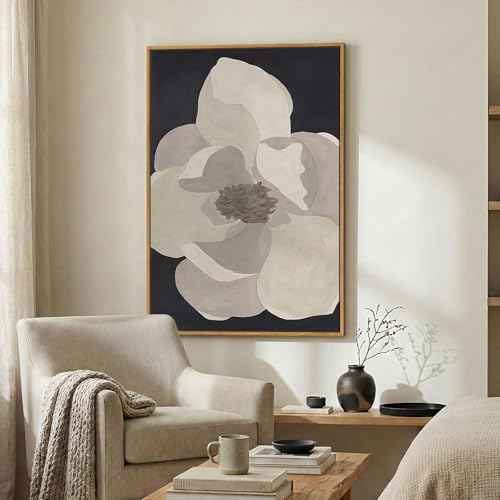 Large Framed Neutral Black and White Floral Wall Art