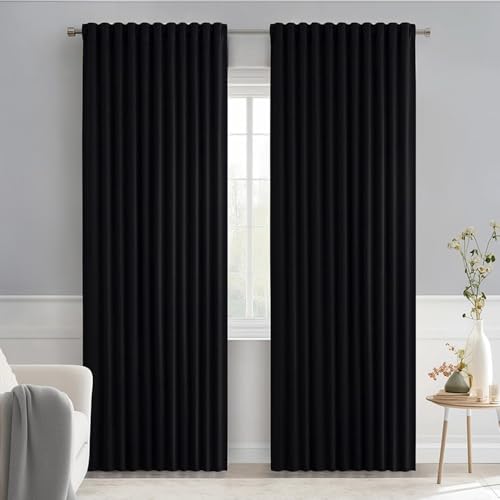 Black Back Tab Blackout Curtains 66x84 Inch Length 2 Panels Set (2 Count)