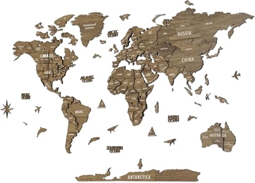 Multilayer 3D Wooden World Map