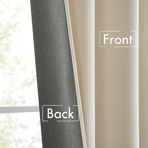 Cream Beige Velvet Pinch Pleat Blackout Curtains W52 X L90 Inches (2 Count)