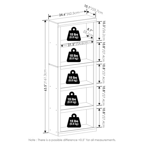 Rail 5 Tier Book Shelf with Open Shelf