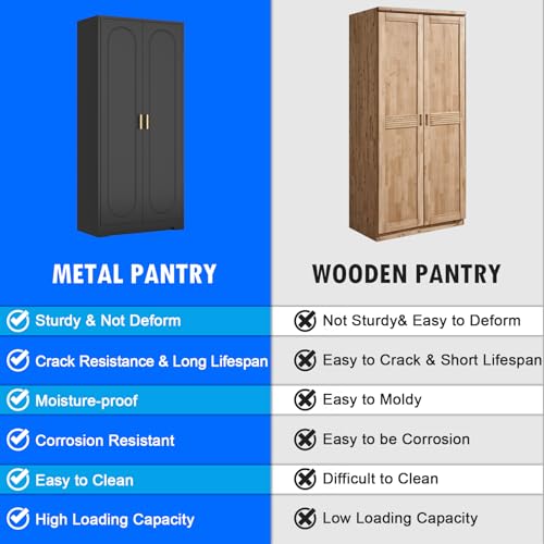 60" Black Metal Kitchen Pantry Storage Cabinet with Doors and Shelves