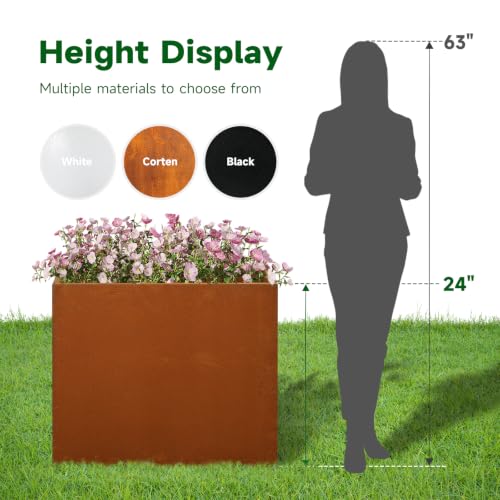 Corten Steel Planter Box 36" L x 15" W x 24" H Rusted Metal Outdoor Planter