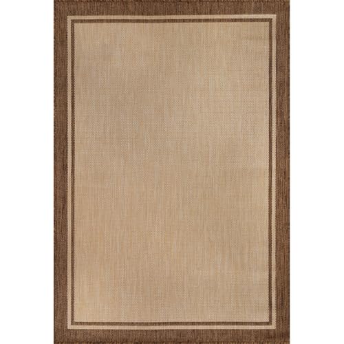 Outdoor Rug 6x9 Bordered Natural Brown Modern Area Rugs for Indoor and Outdoor Patios (59.25 Sq Ft)