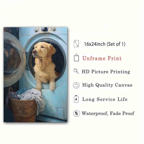 Laundry Room Wall Art Vintage Farmhouse Canvas Funny Dog Poster Cute Animals Pictures Laundry Day Wall Art Vintage Funny Posters Modern Abstract Living Room Decor 16x24inch No Frame