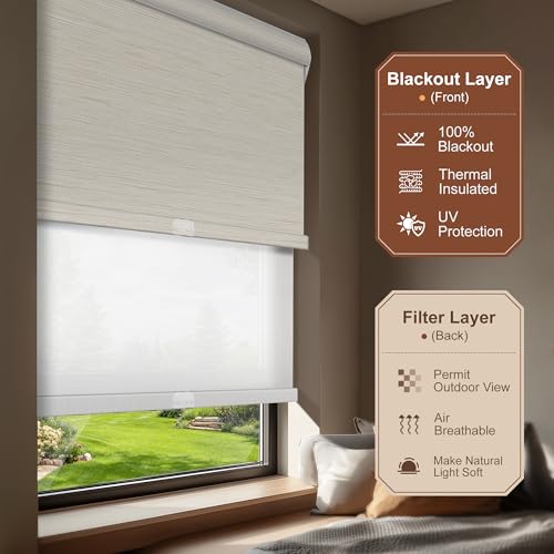 Cordless Dual Roller Shades. Beige & White.Custom Sizes