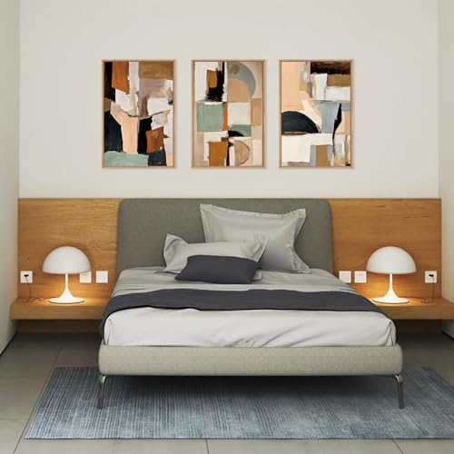 Large Abstract Color Block Framed Canvas Wall Art Set