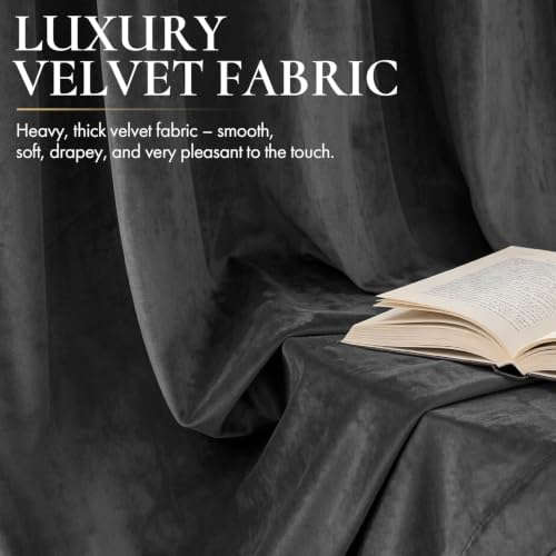 Grey Blackout Velvet Curtains Drapes 90 Inch Long 52"x90" Bedroom (2 Count)