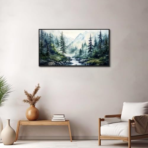 Black Framed Canvas Wall Art For Living Room Wall Decor For Bedroom Office Wall Decorations Misty Forest Paintings Tree landscape Pictures Artwork Room Aesthetic Home Decor 20x40 In
