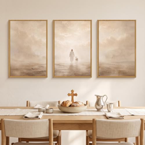 Christian Jesus and Lost Lamb Framed Canvas Wall Art