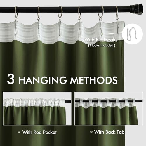Olive Green Back Tab Blackout Curtains 52x84 Inch Length 2 Panel Set