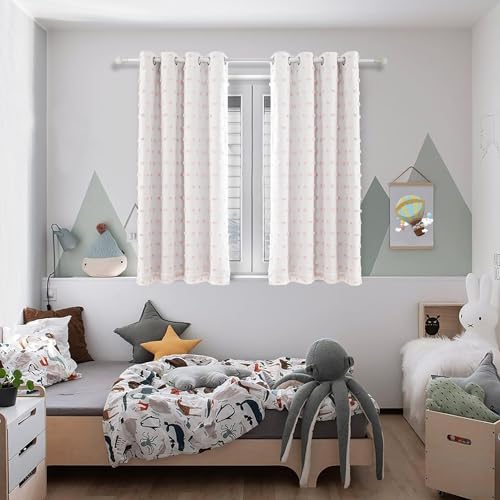 Pink Blackout Curtains for Girls Bedroom 54 Inch Long Short Curtains for Windows Treatment 100% Black Out Curtain for Kids Room 2 Panels Grommet 2 Layered Small Nursery Drapes 50W x 54L (2 Count)