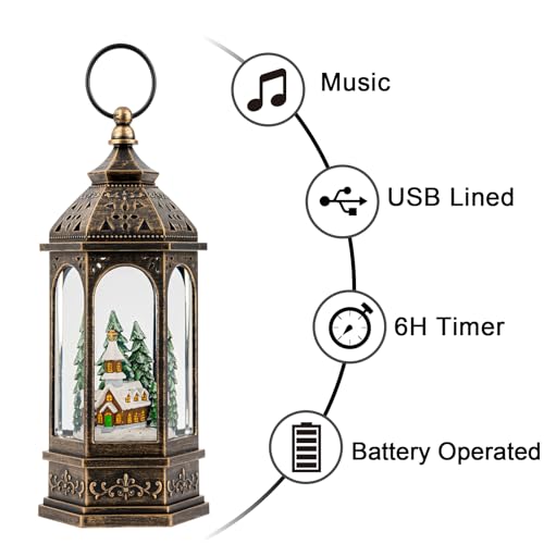 Christmas Snow Globe Lantern Lighted Church Musical Snow Water Lantern Swirling Glittering Home Decoration and Gift
