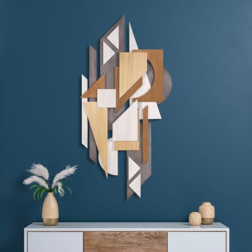 Moonlit Mist I" Handmade Dimensional Solid Paulownia Wood Abstracts Wall Art (11 Count)
