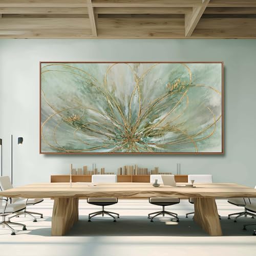 Abstract Canvas Wall Art Gold Line Wall Posters Green Wall Decor 36"x70" Oversized Artwork for Bedroom Dining Room Walls