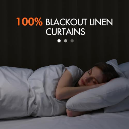 100% Blackout Back Tab Pleat Linen Curtains 50" Wx63 L