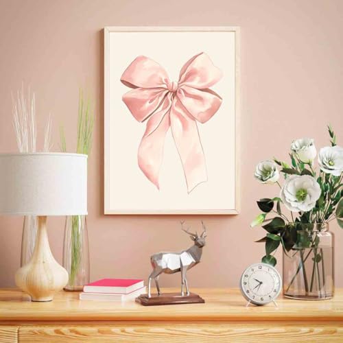 Pink Bow Painting Balletcore Girl Art Light Pink Bow Painting Preppy Aesthetic Wall Art Watercolor Preppy Coquette Posters Funky Coquette Living Room Decor 16x24inch No Frame