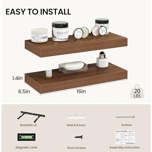 16 Inch Floating Shelves Wall Mounted for Display (2 Count)
