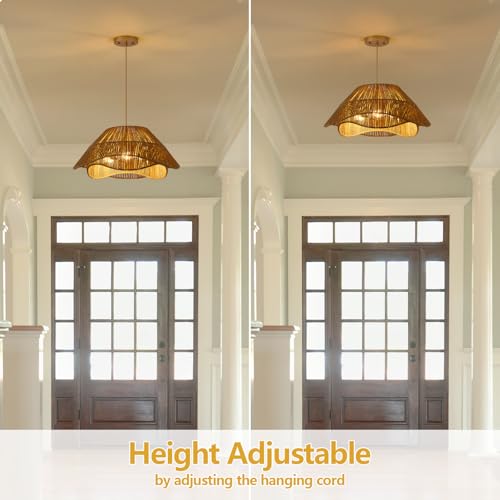 19.68" Large Gold Rattan Pendant Light