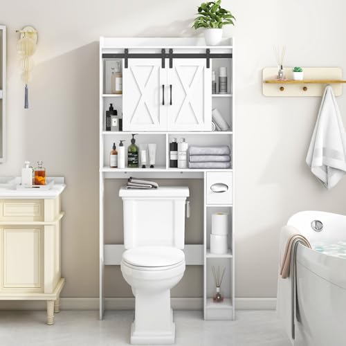 Over The Toilet Storage Cabinet with Sliding Doors